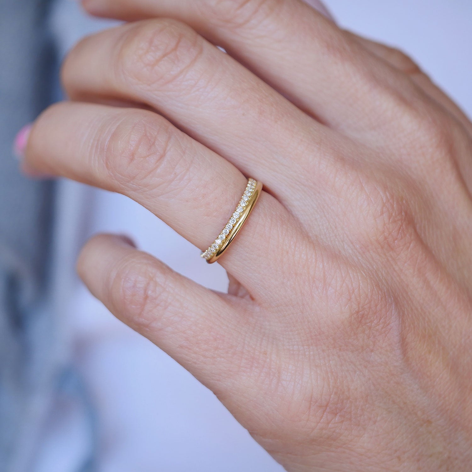 0.25 TCW Round Shaped Half Eternity Lab Grown Diamond Wedding Band